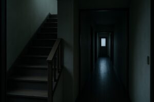 心理的瑕疵物件の玄関から見た景色